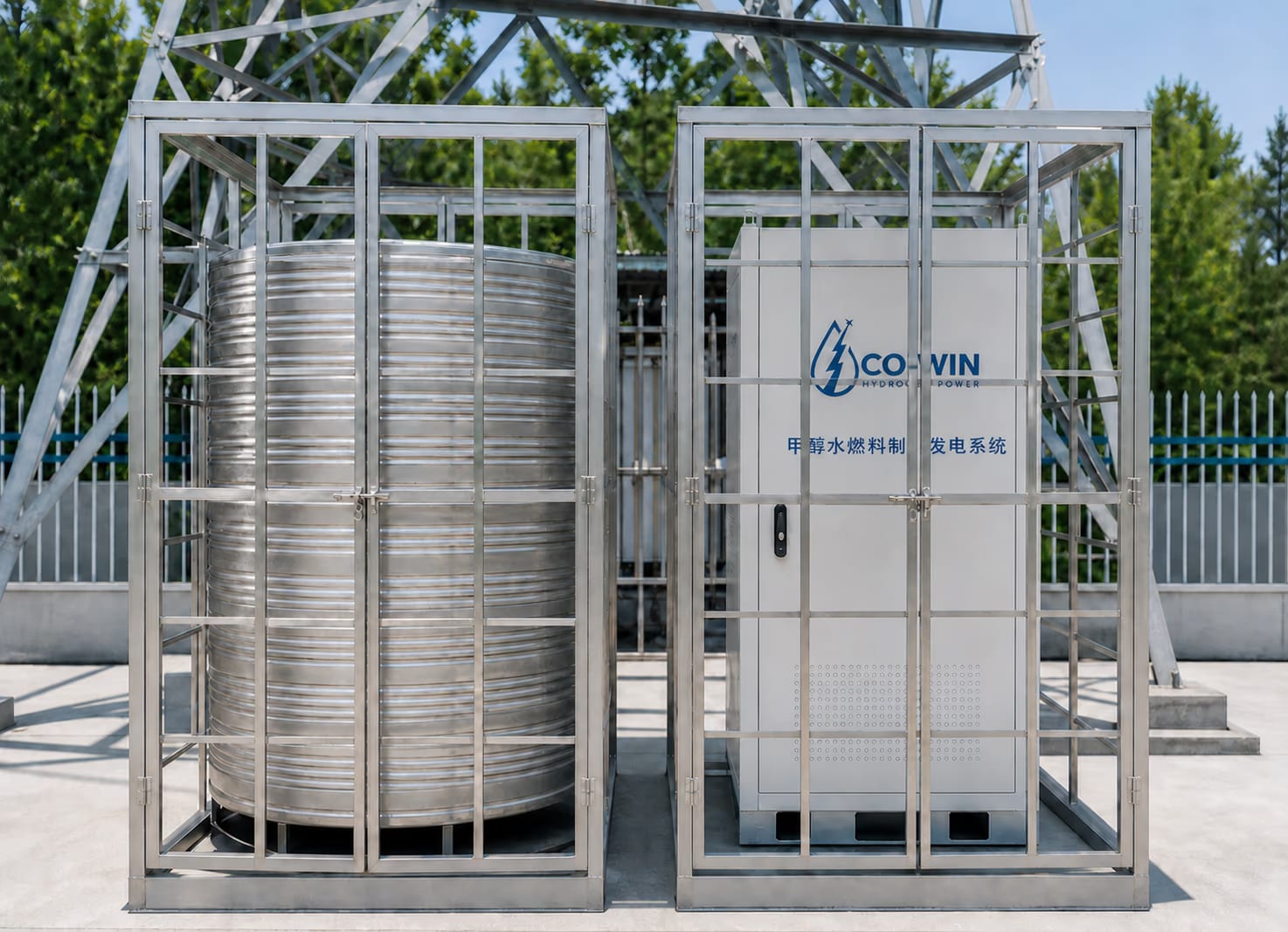 Protected fuel tank and hydrogen fuel cell generator installation