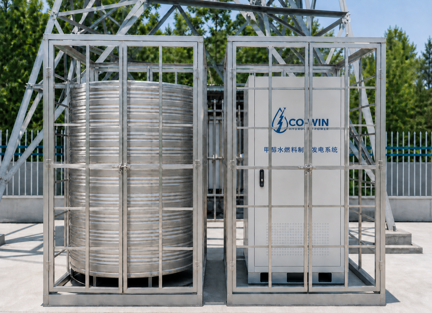 Protected fuel tank and hydrogen fuel cell generator installation
