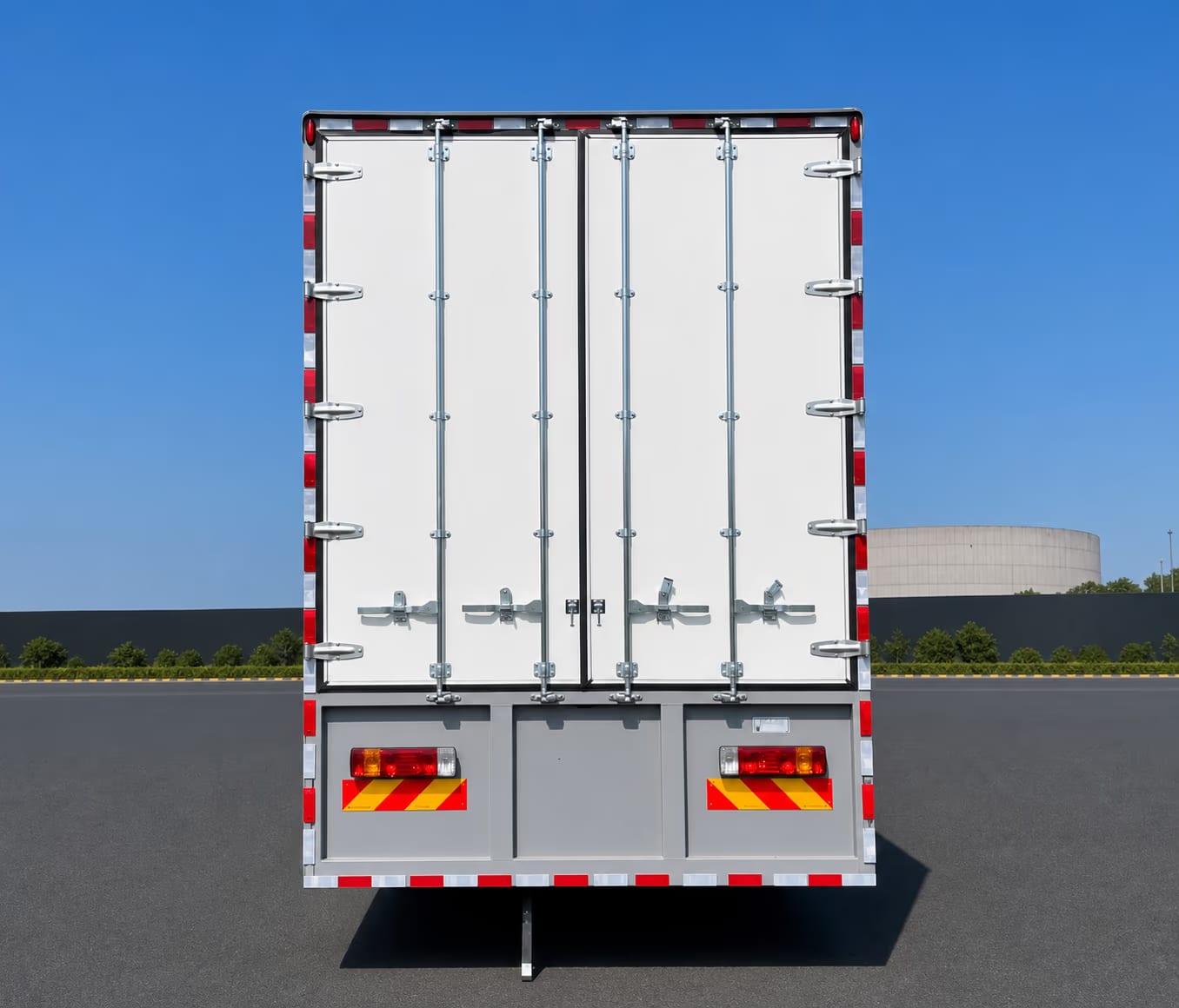 Rear view of the Geely methanol hydrogen fuel cell box transport vehicle