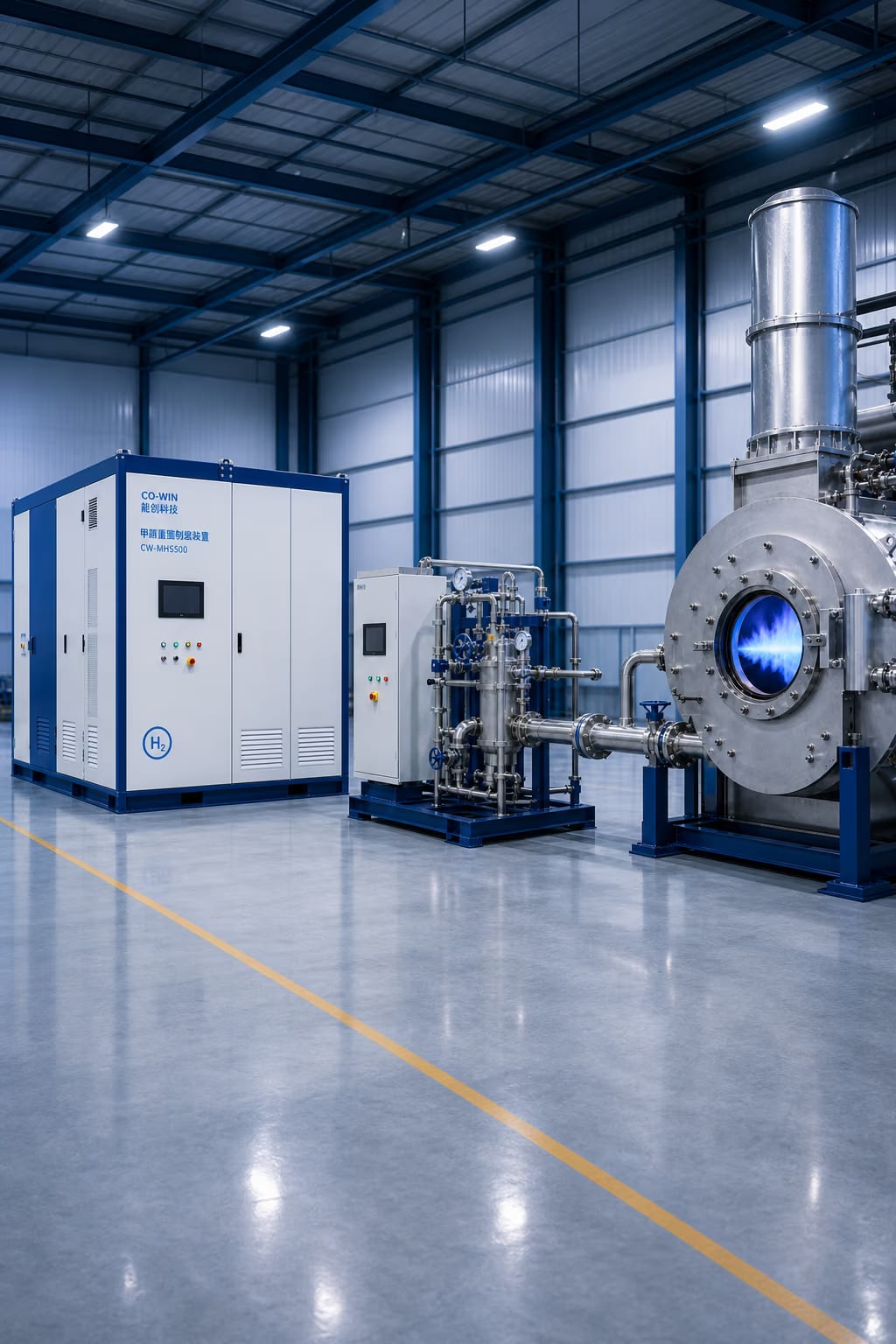 Hydrogen production connected to industrial combustion equipment